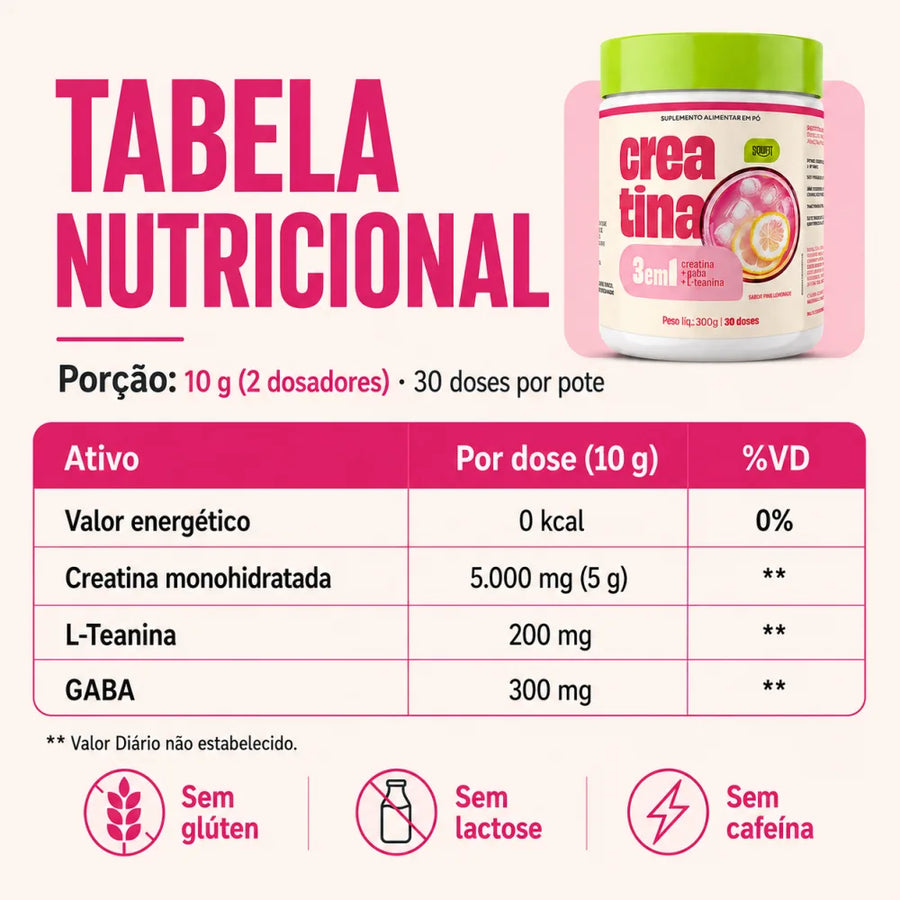 Creatina 3 em 1 com GABA e L-teanina sabor Pink Lemonade - Soufit