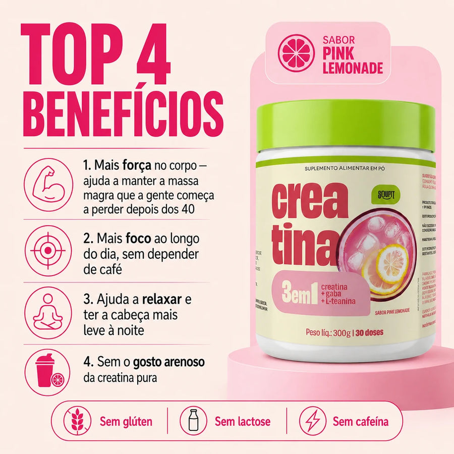 Creatina 3 em 1 com GABA e L-teanina sabor Pink Lemonade - Soufit