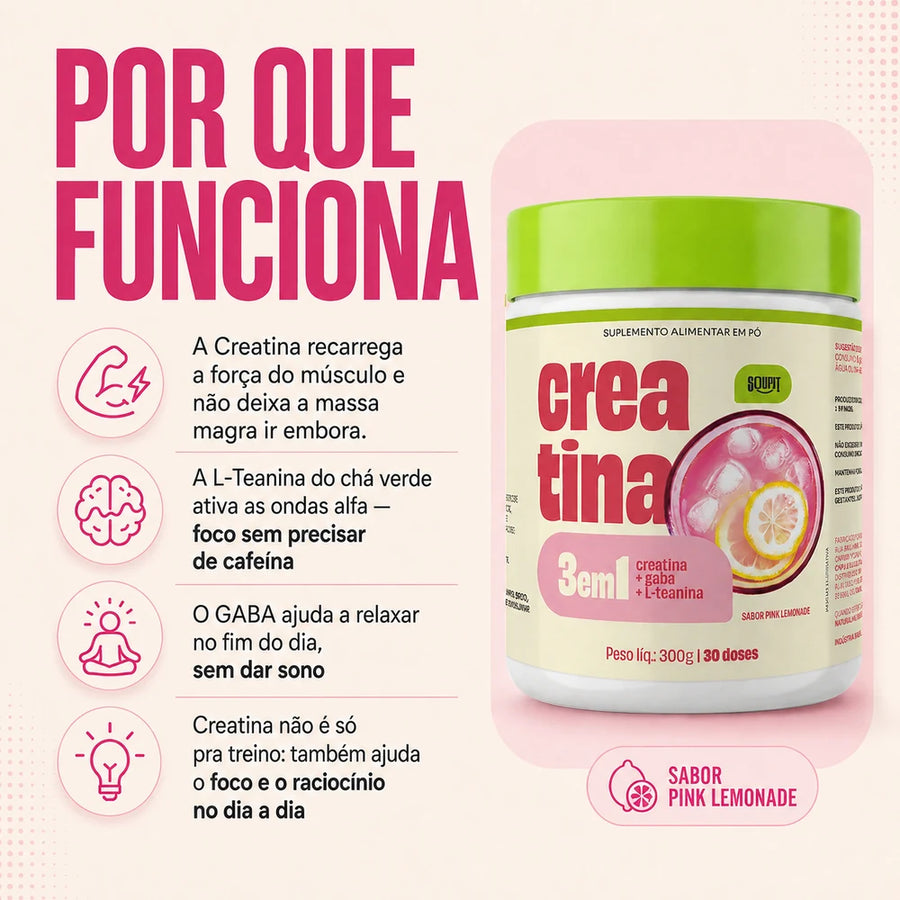 Creatina 3 em 1 com GABA e L-teanina sabor Pink Lemonade - Soufit